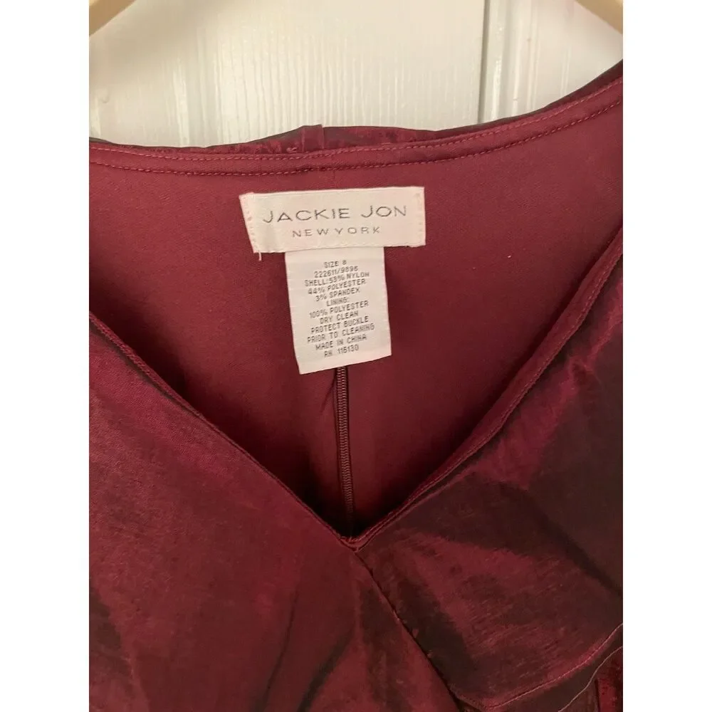 Jackie Jon Burgundy Shimmer Ruffle Peplum Blouse vintage Velvet Belt  Size 8